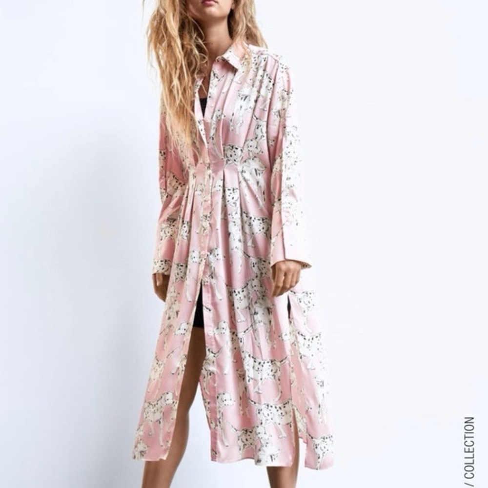 Zara Dalmatian pink shirt shirt dress